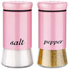 Pink Salt and Pepper Shakers - Pink Kitchen Accessories Decor- 5 oz Glass Salt and Pepper Set for Cooking Table, RV, BBQ, Easy to Clean & Refill